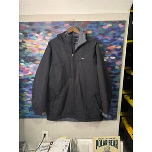 Nike Men Black Full Zip Hooded Insulated Lined Jacket Athletic Comfort Size L